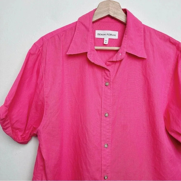 Aritzia Denim Forum Womens Size Xsmall Button Hot Pink  Roll Sleeve Jane Shirt - Picture 7 of 15